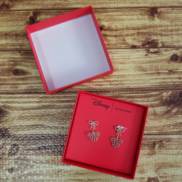Disney BaubleBar Red Ornament Mickey Earrings Stud Bow Holiday Christmas Jewel - Picture 1 of 7